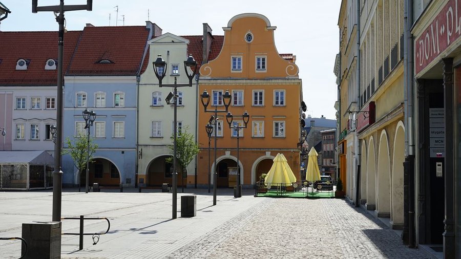 Rynek w Gliwicach, widok z latarniami
